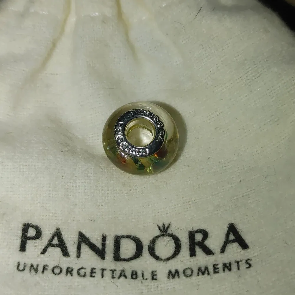 Pandora Sterling Silver Murano Art Glass Charm Beads Set of 3 White Purple Green - Image 7