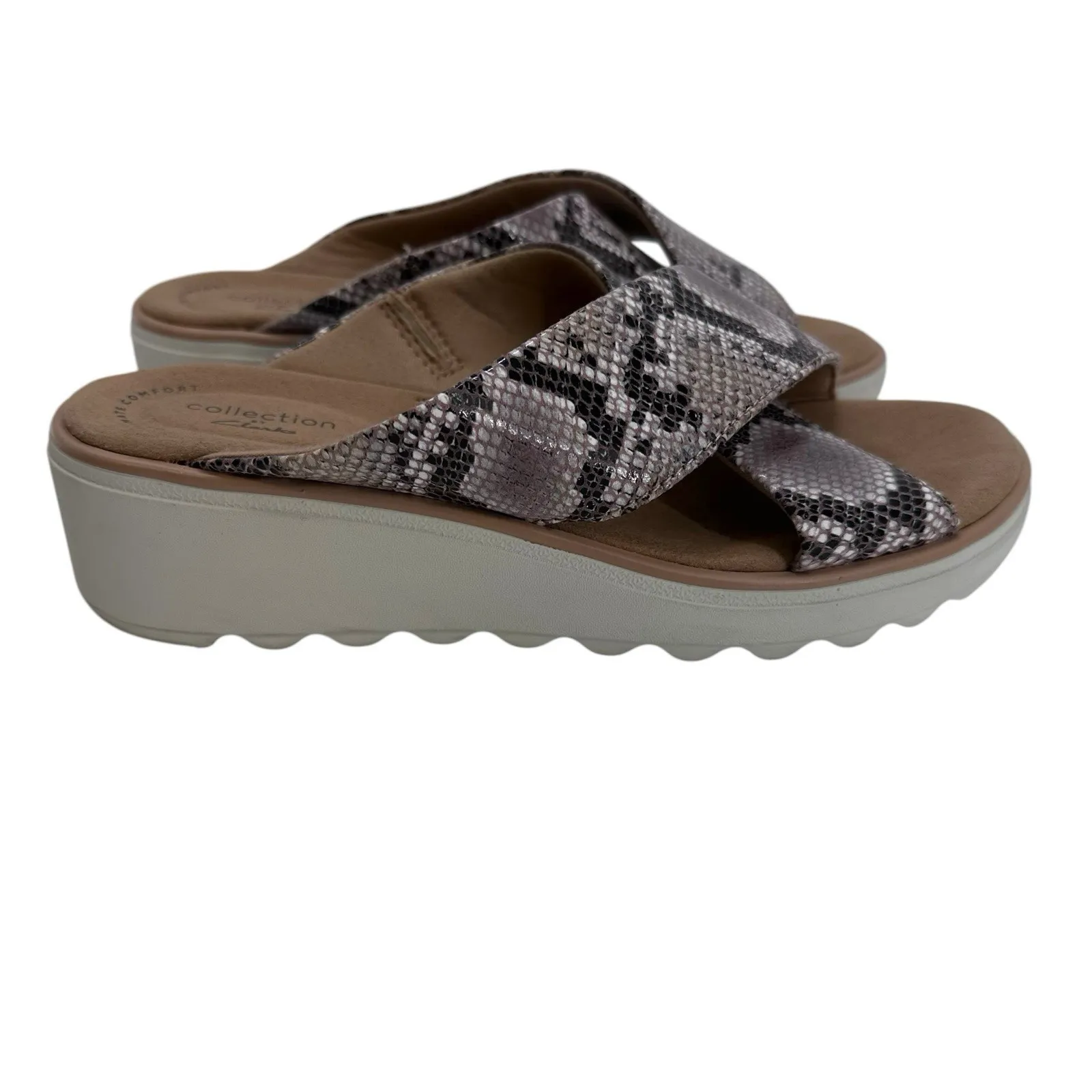 Clarks‎ Jillian Gem Sandal in Natural Snake Women's Size 7 W Slide Slip on Flats - Image 9