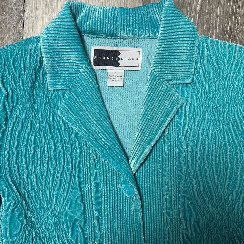 Rhonda Stark Vintage Aqua Blue Textured Blazer - Image 2