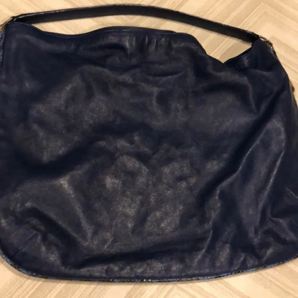 Jimmy Choo Blue Satin & Leather/Elaphe Shoulder Bag – Large - Image 4