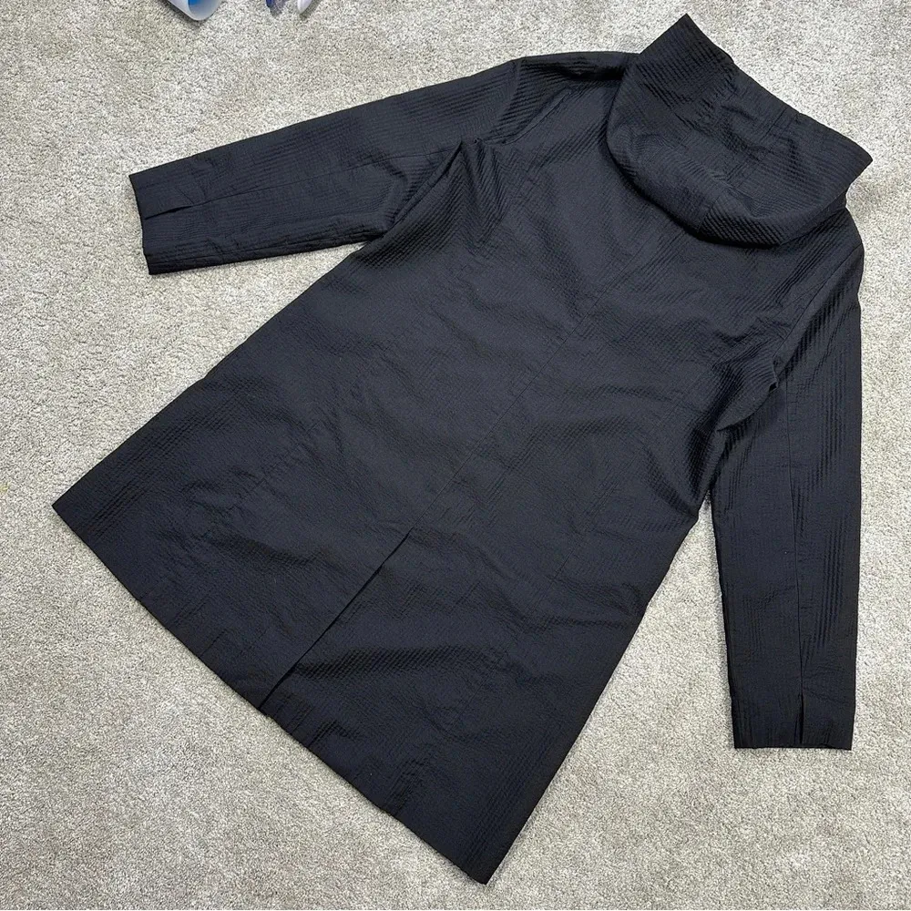 Eileen Fisher Channeled Rainwear Trench Long Line Jacket Coat Hooded Black M - Image 9