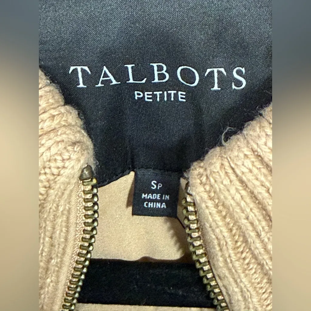 Talbots Vest Womens Camel Brown Cable Knit Zip Front Quilted Lined Wool Blend PS - Image 9