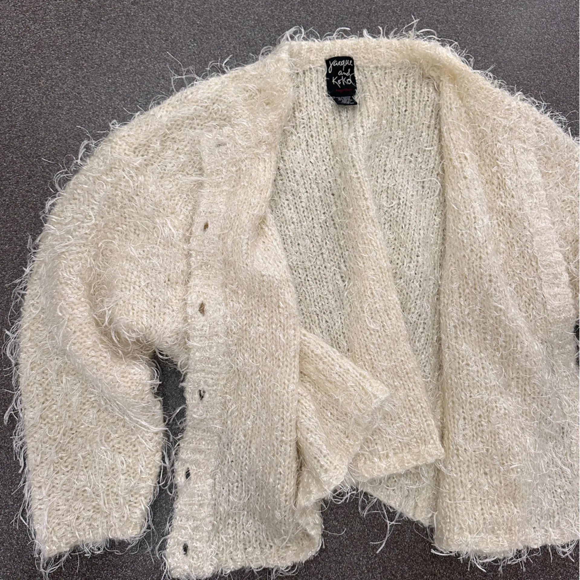 Jacque & KoKo Funky Furry Cropped Ivory Mohair Cardigan Sweater White Size 18 - Image 8
