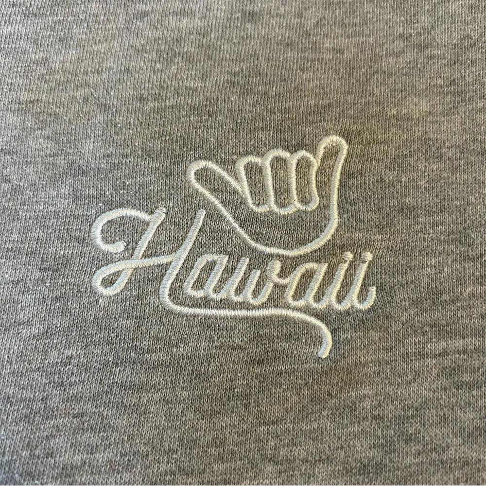 NEW Hawaii Hang loose Embroidered Hooded Sweatshirt Full Zip Gray Small - Image 3