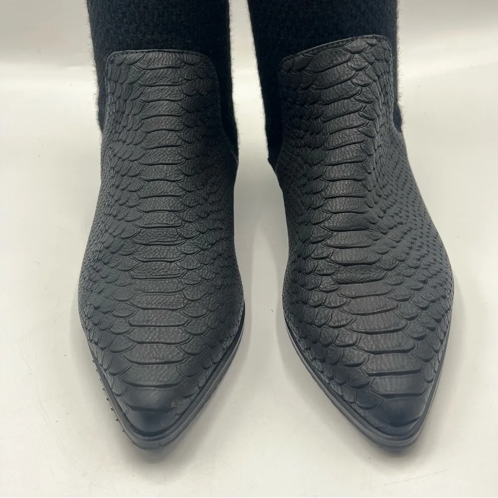 Daniella Lemavi EU Sz 40 or 9 Tall Black Boots Knit Upper Snakeskin Print Lower - Image 5