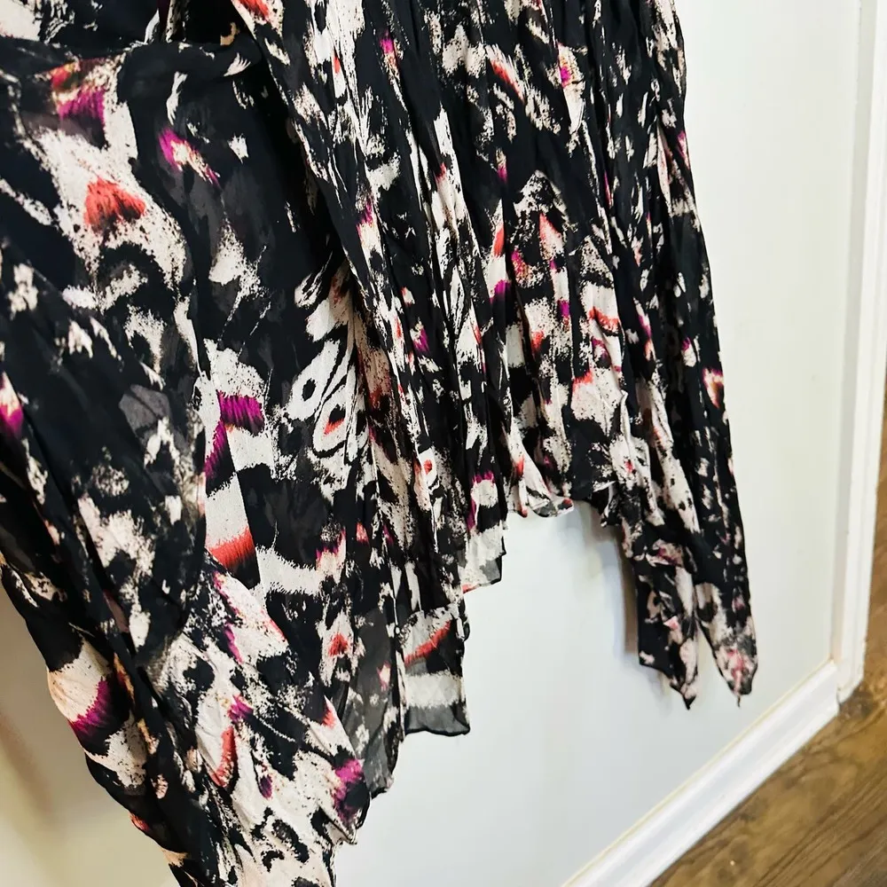 ALLSAINTS Lizia Wing Silver Studded Black Floral Asymmetrical Rocker Dress Size2 - Image 11