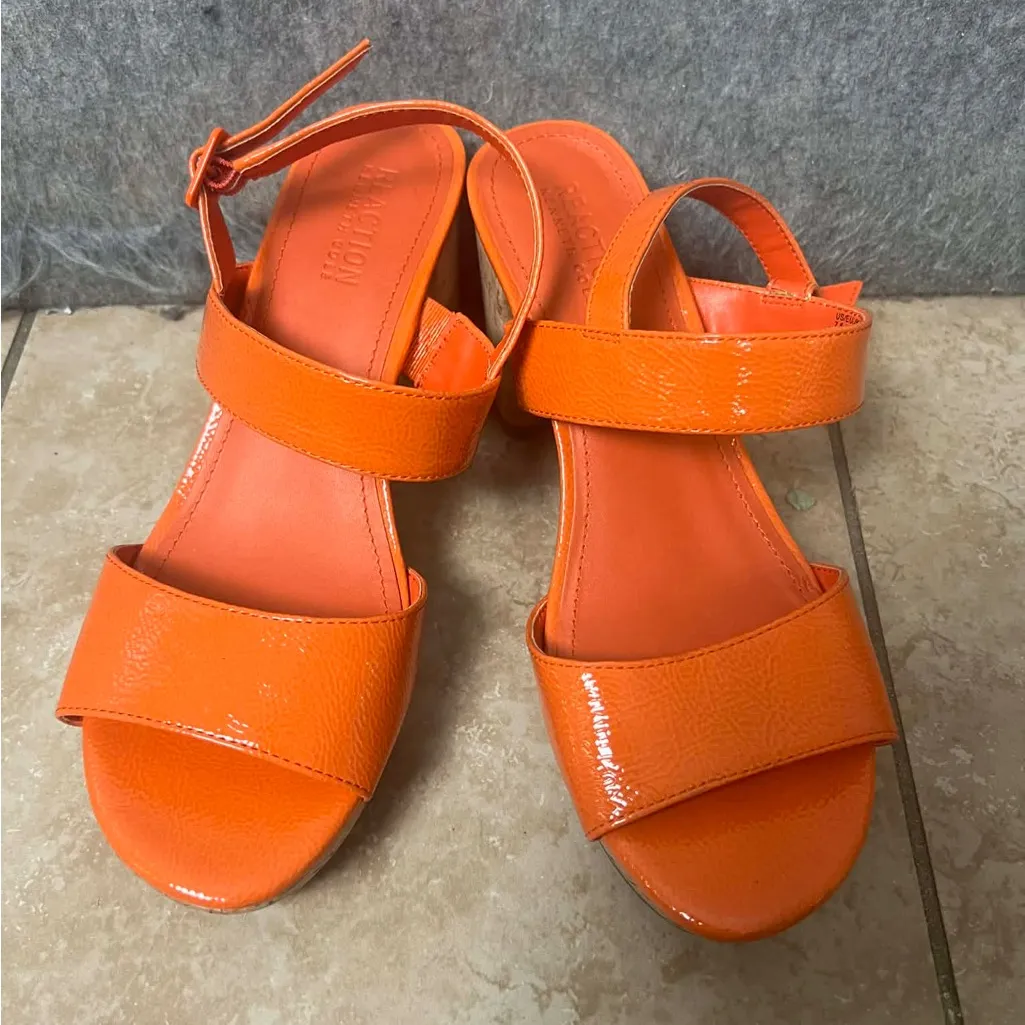 Kenneth Cole Reaction 7.5 Reebeka sandals orange patent finish block heels - Image 3