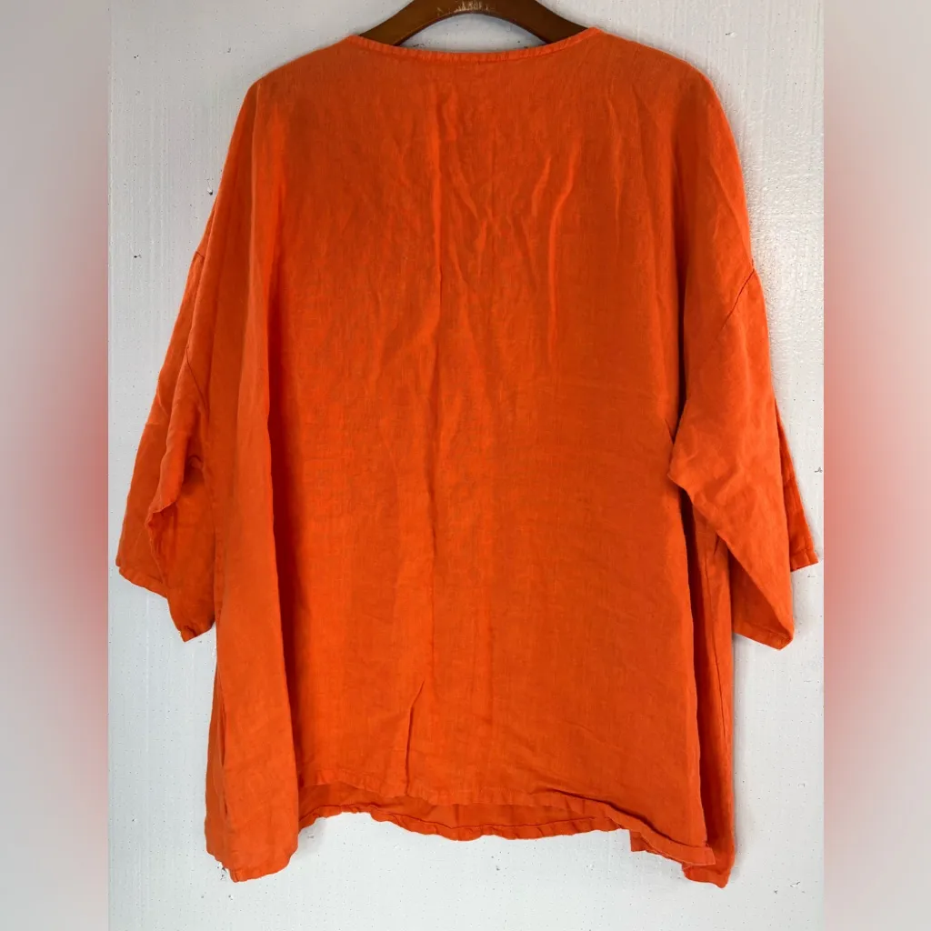 bryn Walker 3X Linen V-Neck Tunic Top in Orange - Image 2