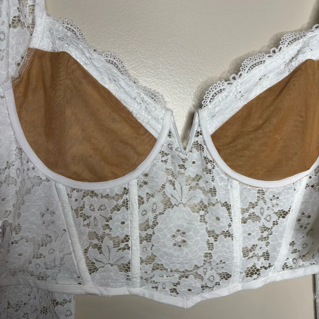 V. Chapman Delphine Stretch Lace Corset Crop Top White Size 8 - Image 11