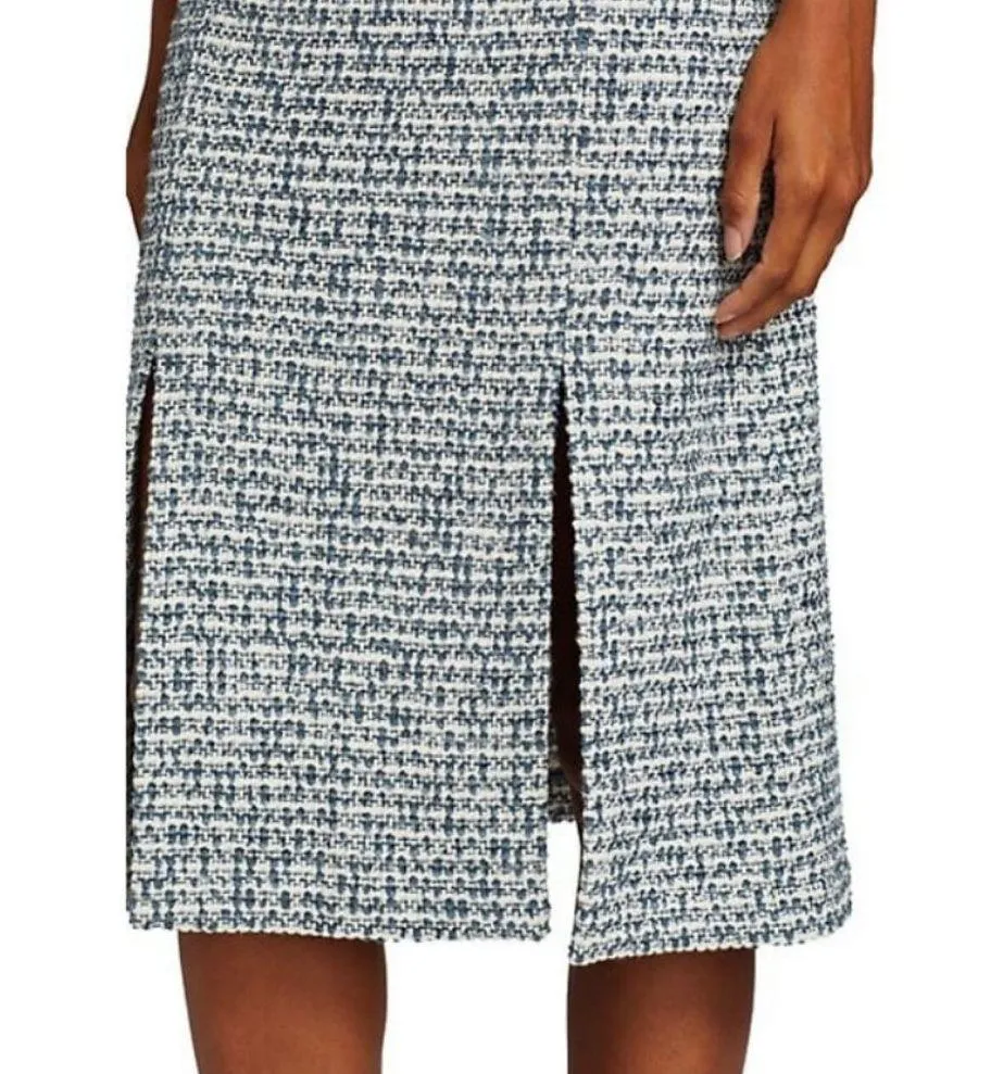 💕ST. JOHN💕 Cotton Blend Confetti Tweed Boucle Metallic Knit Midi Skirt Blue 14 - Image 14