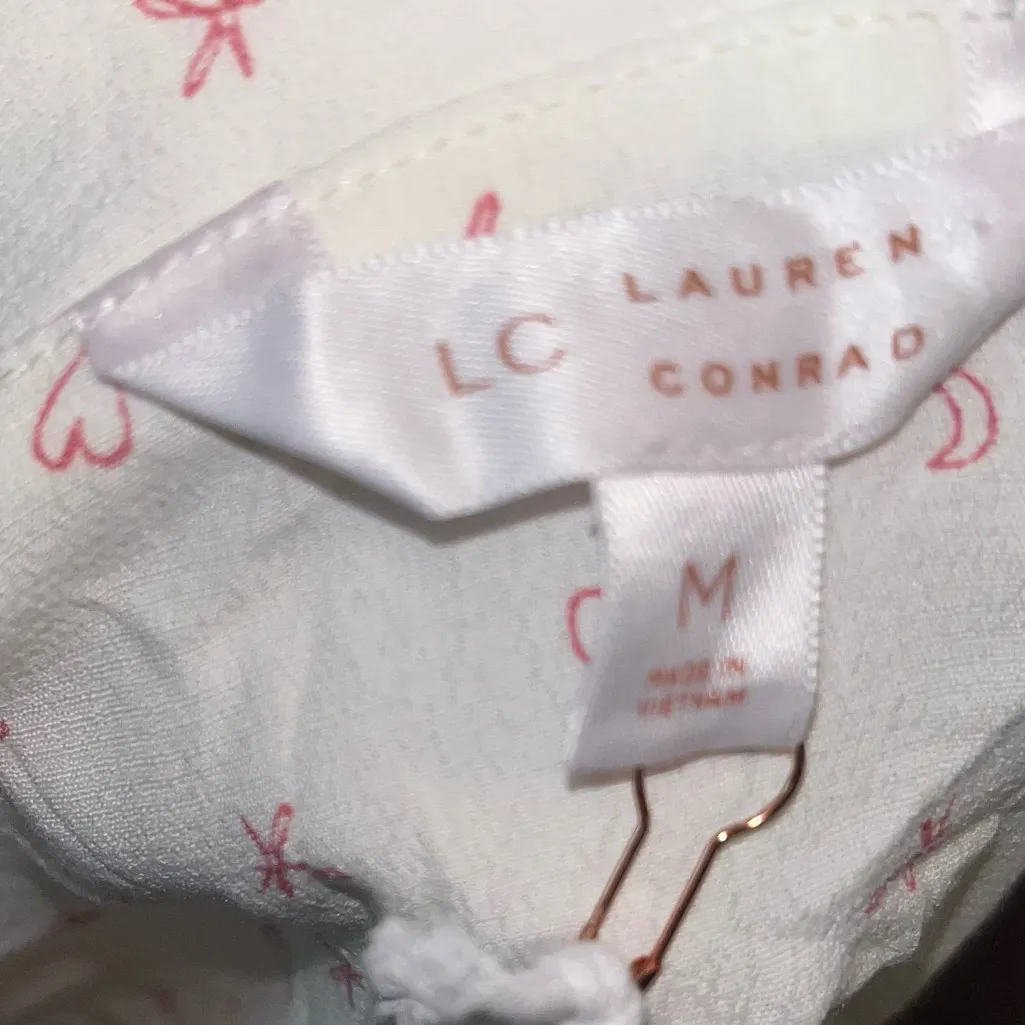 Lauren Conrad Womens Long Sleeve Button Up Blouse M Tie Front Stars Moons - Image 3