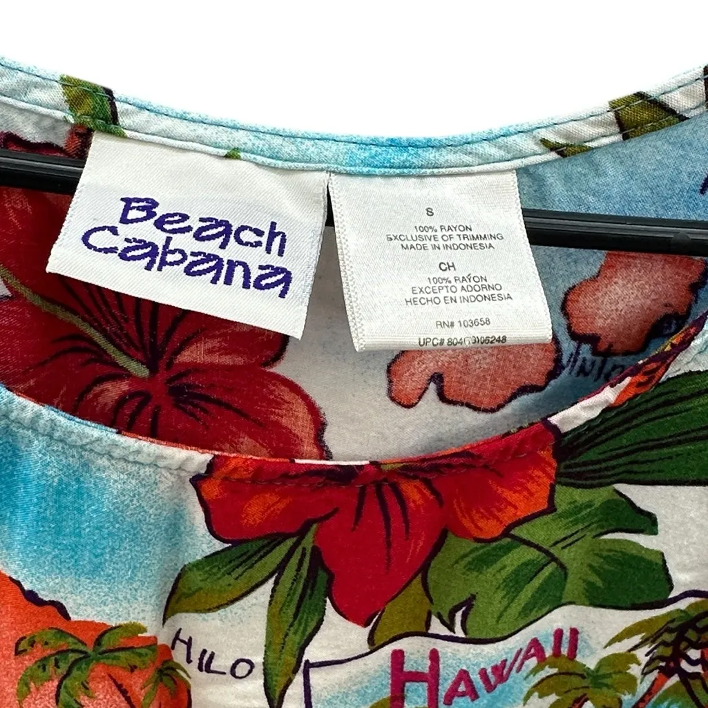 Vintage Beach Cabana Hawaiian Rayon Fringed Sleeveless Coverup Mini Dress Small Orange - Image 12