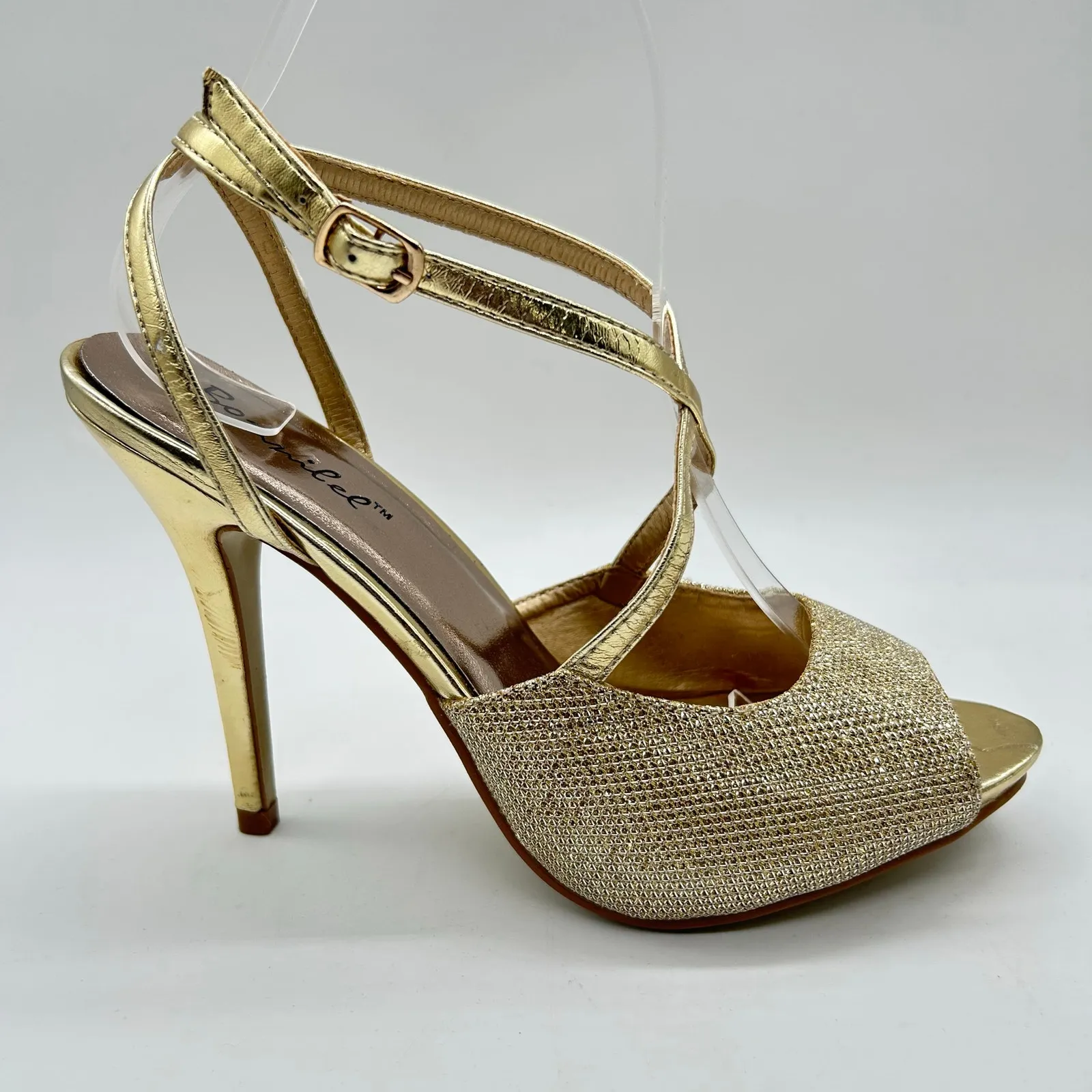 Bonnilel Heels Womens 8‎ Gold Tiara Glitter Shoes Wedding Nightout Formal Party - Image 2