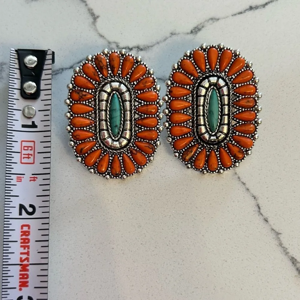 Western Orange and Turquoise Earrings NWT Orange - Image 4