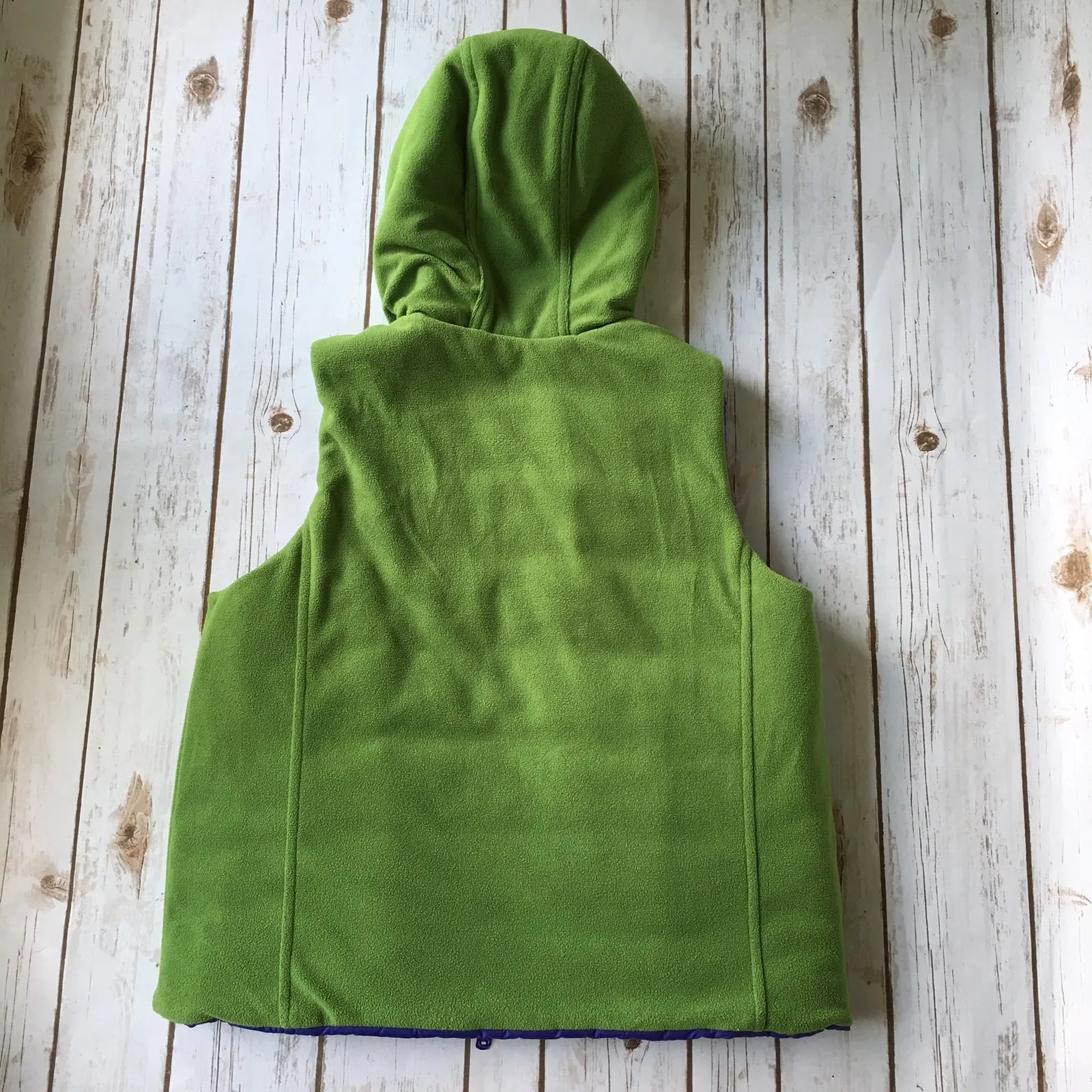 Hooded Puffer Vest M 8 10 Quilted Reversible Fleece Sleeveless Jacket Purple - Image 6