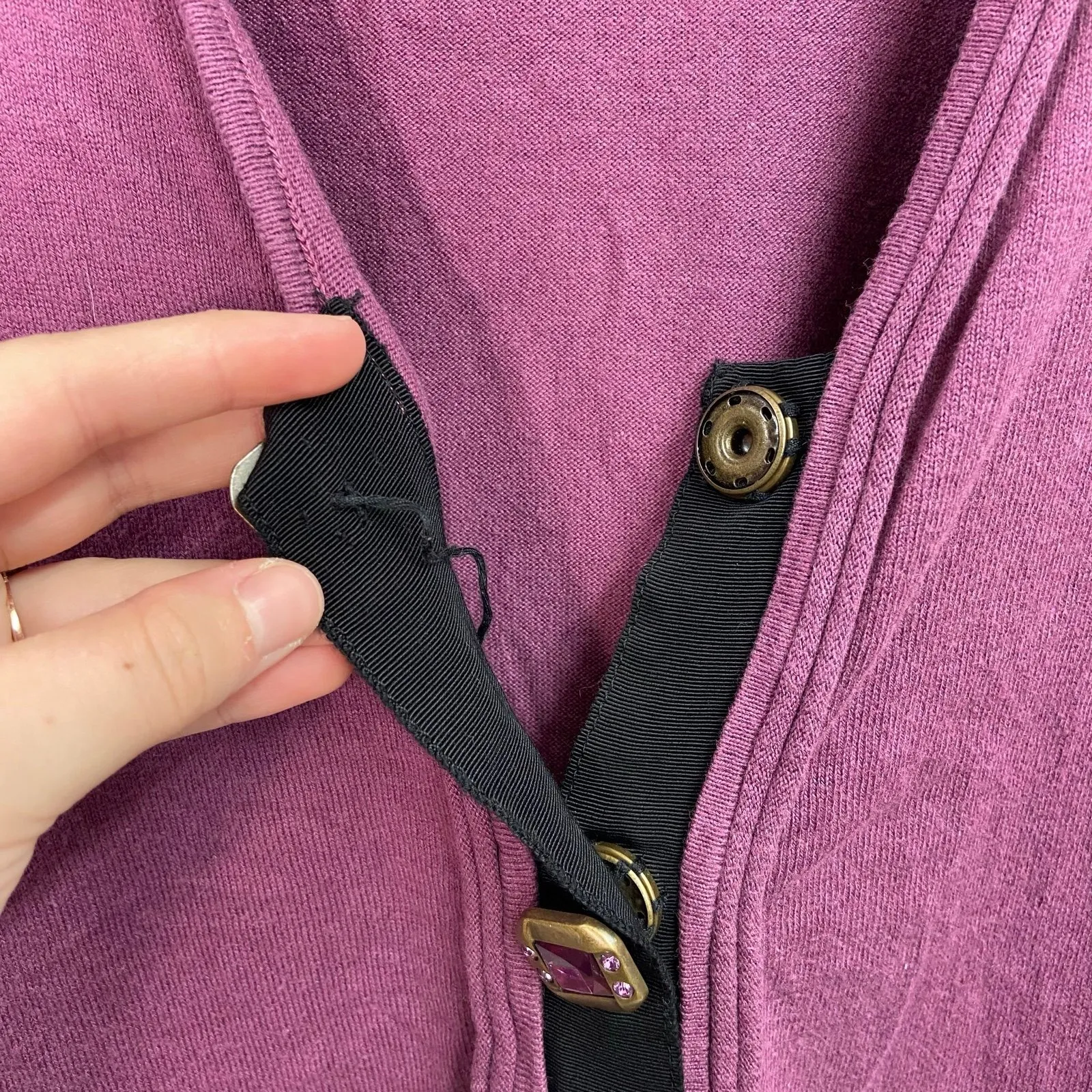 Twelve by Twelve Los Angeles women's purple black jeweled button vneck sweater S - Image 4