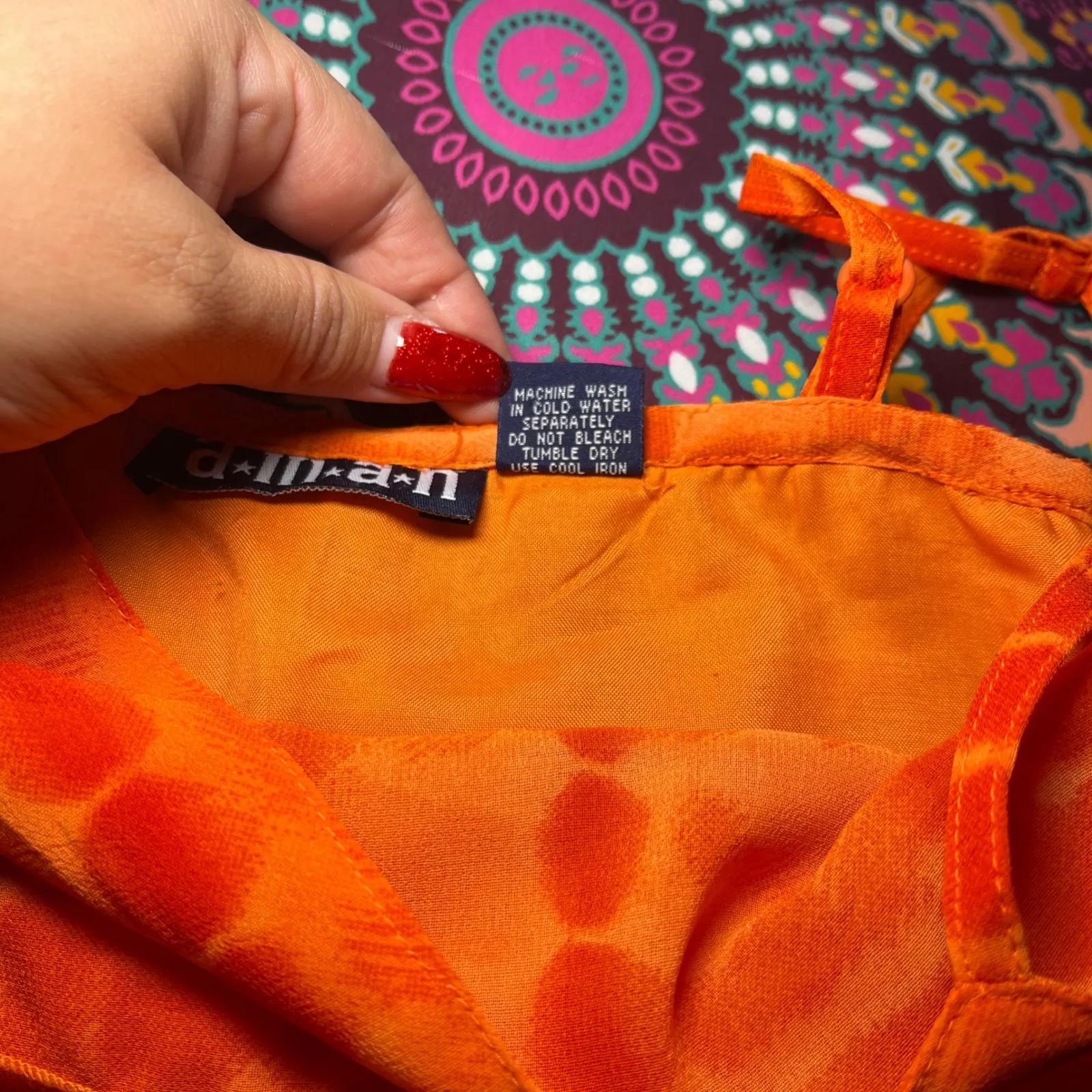 Vintage Y2K 00's Orange Tie Dye Tiered Spaghetti Strap Mini Dress Women Size SM - Image 6