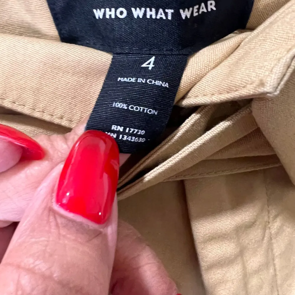 Who What Wear Khaki Wide Leg Belted Trousers Cotton Pants Size‎ 4 - Image 7