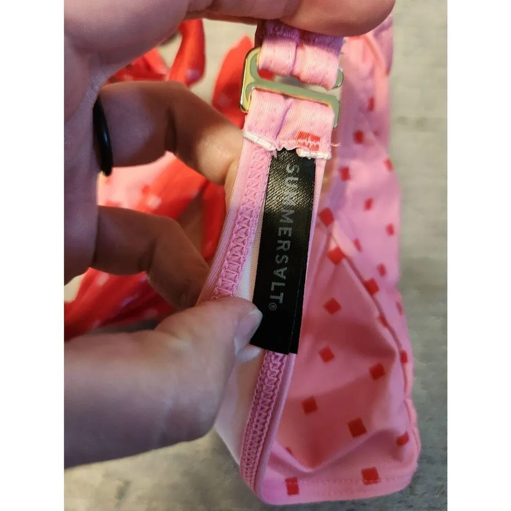 Summersalt The Tie Marina Bikini Top - Square Dot in Flamingo & Hibiscus Size: 8 - Image 3