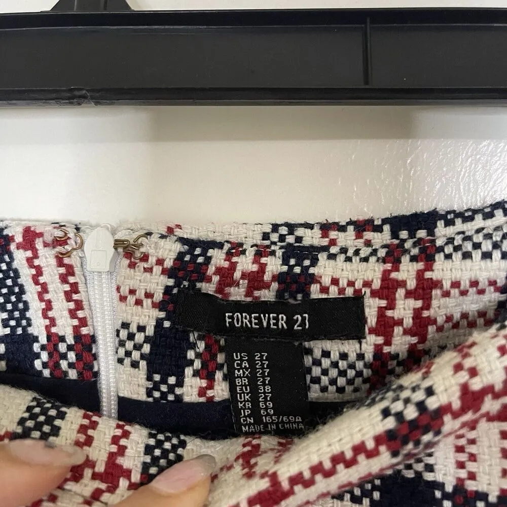 Forever 21 red white plaid tweed knit mini skort skirt size US 27 - Image 4