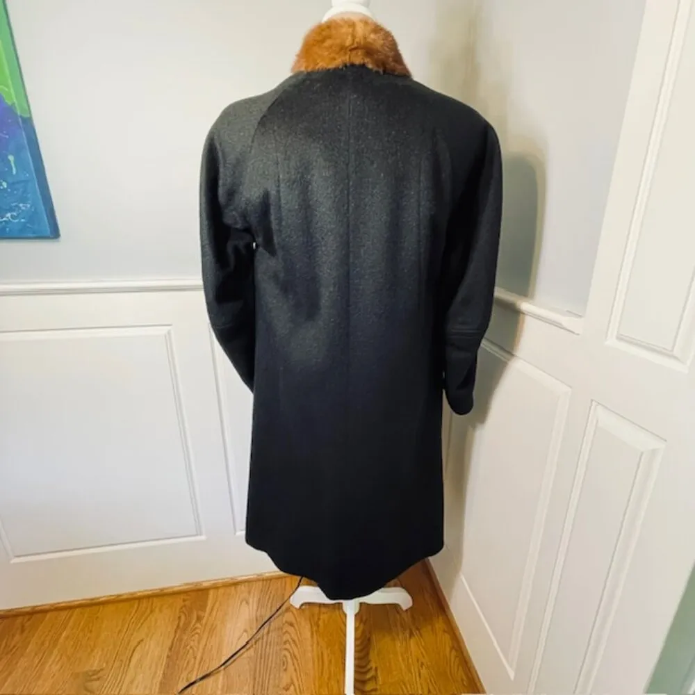 Vintage 40's Famous Barr Mink Brown Fur Trim Wool Black Coat - Image 13
