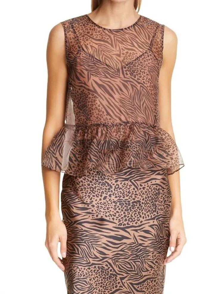 CAMI NYC Amira Jungle Print Peplum Silk Top M - Image 14