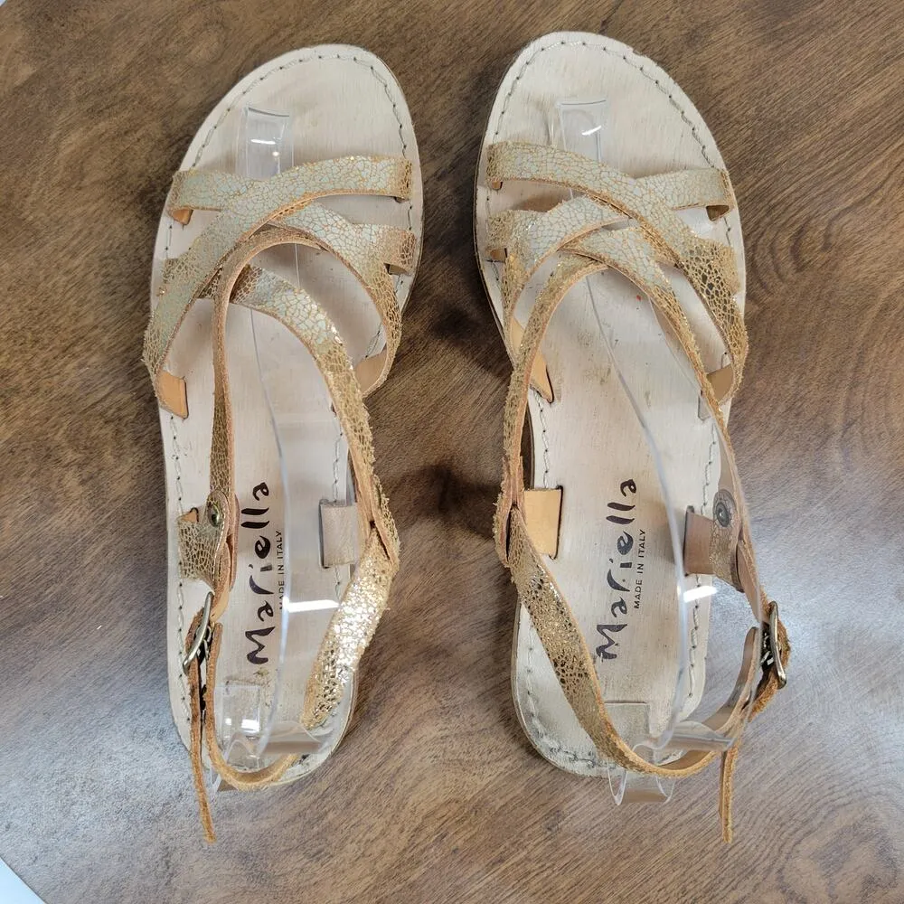 Mariella Womens Sandals 6.5 Rose Gold Open Toe Strappy Slingback Buckle Flats - Image 9