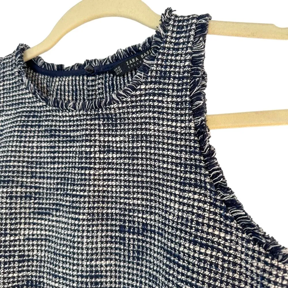 Zara Tweed Tank Top Preppy Tweed Sleeveless Crop Top Navy Blue - Image 5