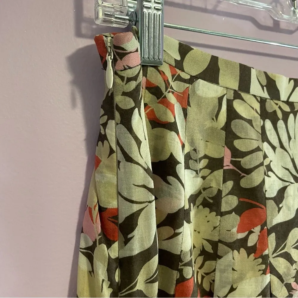 Vintage Geiger Floral Midi Skirt Tropical Leaf Pleated Brown Size 4 - Image 11