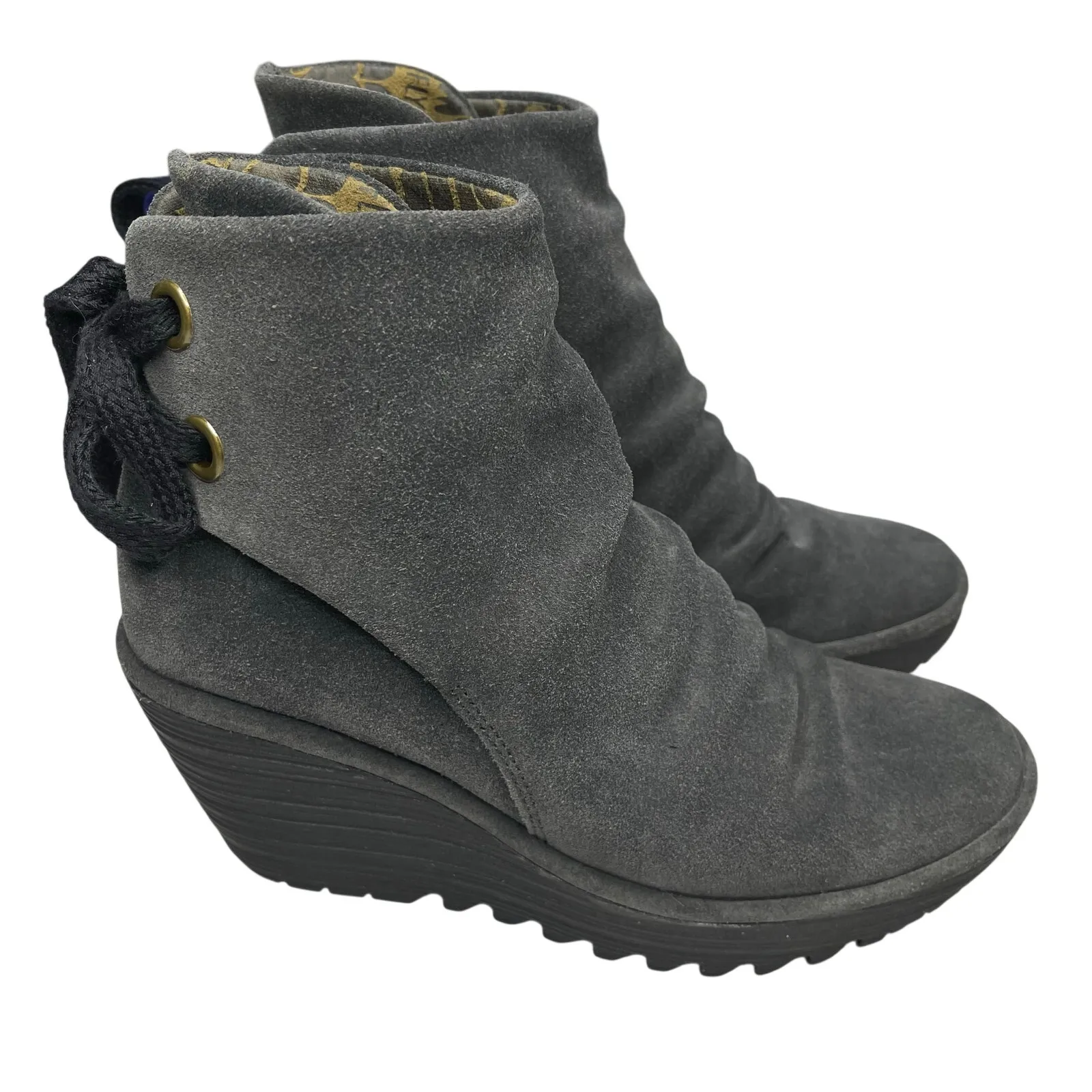 FLY London Yama suede wedge ankle boots size 37 gray - Image 2
