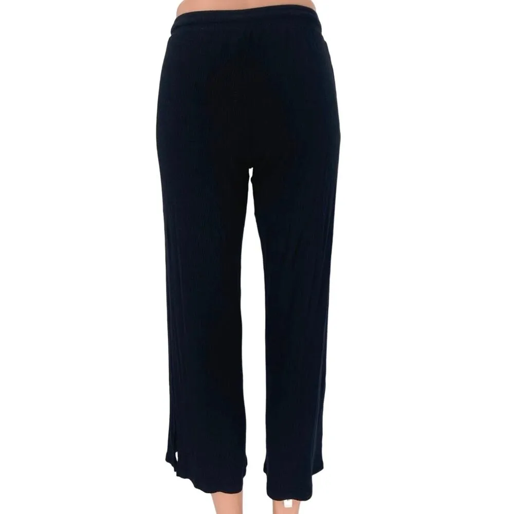 Aqua Black Ribbed Mid Rise Drawstring Cropped Relaxed Lounge Sweat Pants Size S - Image 4