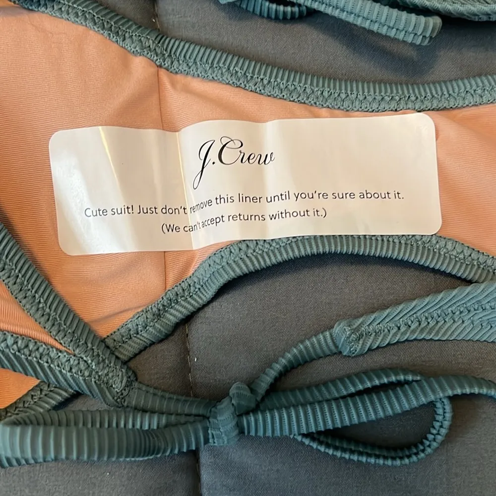 JCrew Ribbed Curved Waist Cheeky String Bikini Bottom Green Size Medium NWT - Image 6