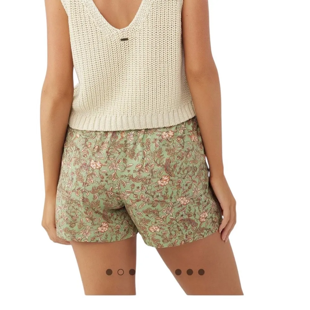 Viscose Oneill Fran Green Floral Print Drawstring Waist 4 Pocket Shorts Womens L - Image 4