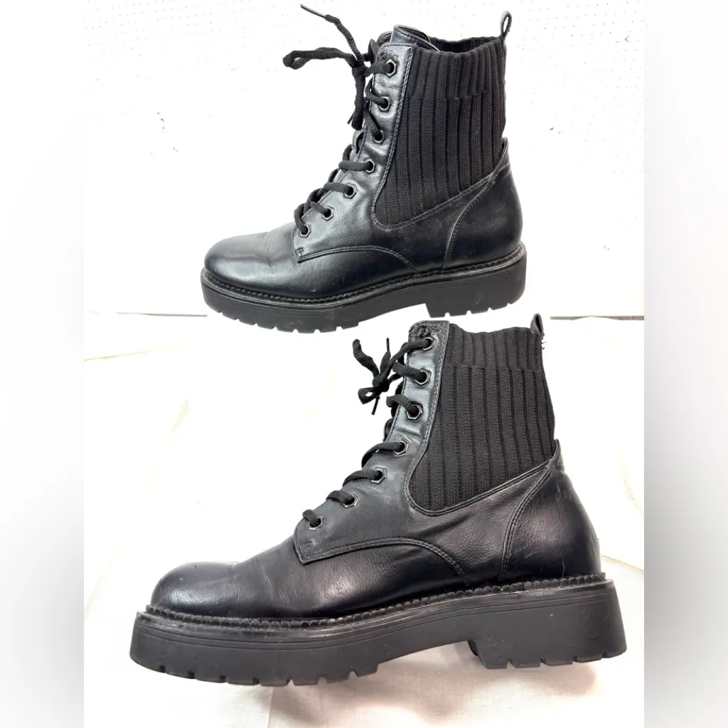 Beautiful 9 HANNAH Platform Lug Soled Lace Up Pull On Combat Boots in Black - Image 9