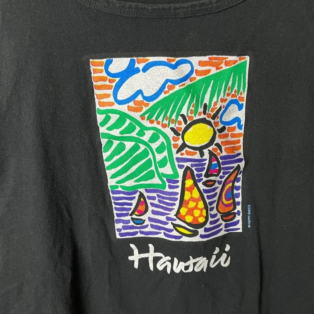 Vintage 90s Vintage Hawaii Tank Top One Size Fits All Black Os Tropical Art USA - Image 11