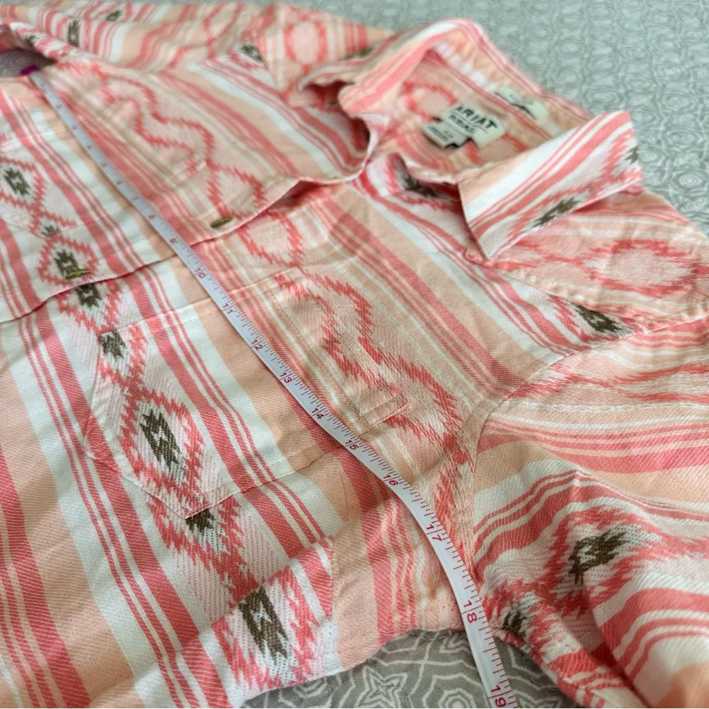 ARIAT Real Billie Jean Pink Coral Southwestern Print Button Up Shirt Size S - Image 7