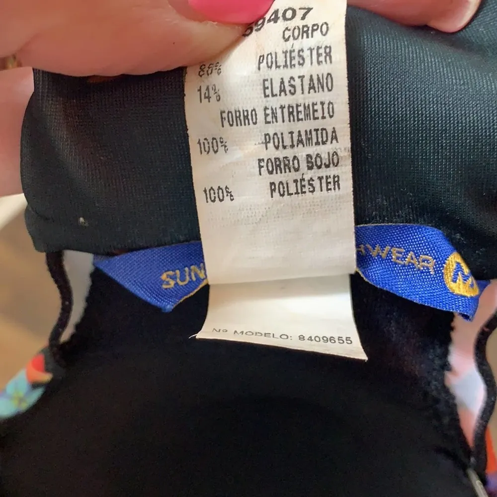 Suncoast Beachwear Floral Black/Green/Pink Bandeau Bikini Top Size M - Image 4