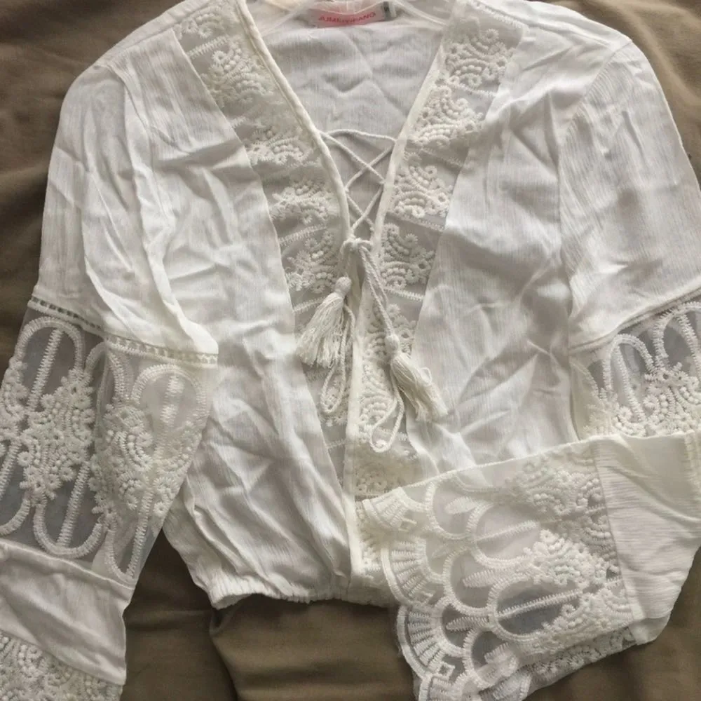 NWOT Crochet Lace Up Boho Bell Sleeve Top - Image 5