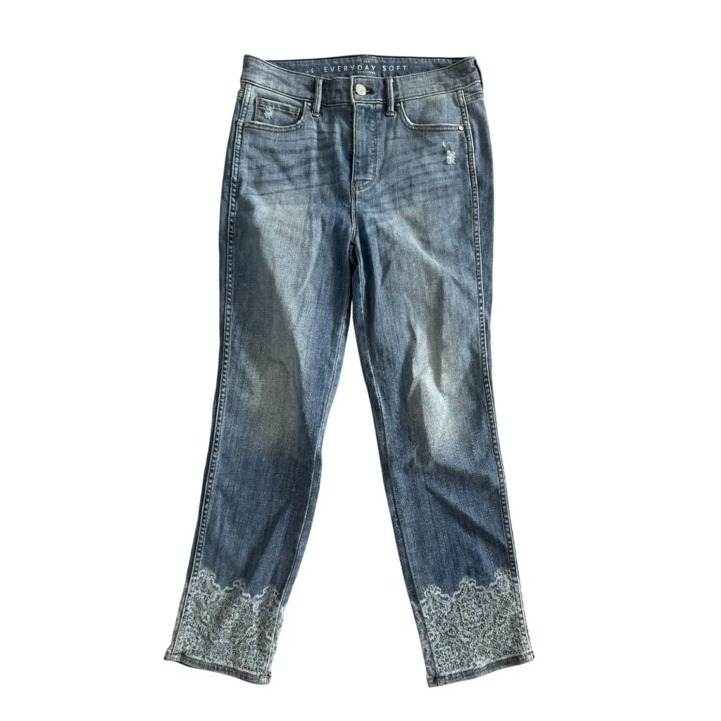 WHITE HOUSE BLACK MARKET Everyday Soft Lace Print Trim Crop Pants Jeans Size 4 - Image 8