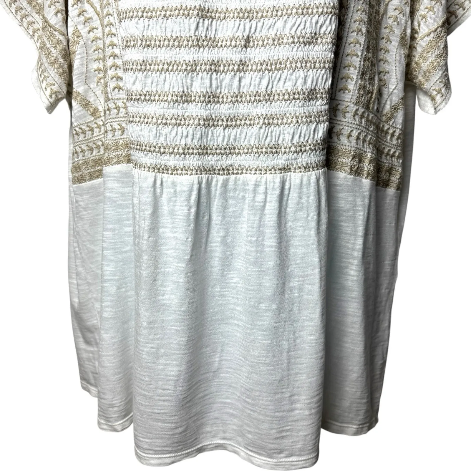 J. Jill White and Tan Embroidered Bohemian Milk Maid Renaissance Blouse XL - Image 4