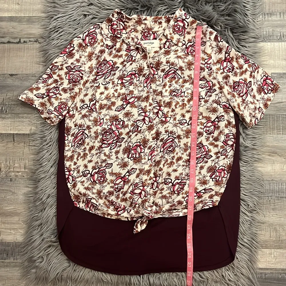 Anthropologie Porridge Bergen button front rose floral print top blouse M - Image 8