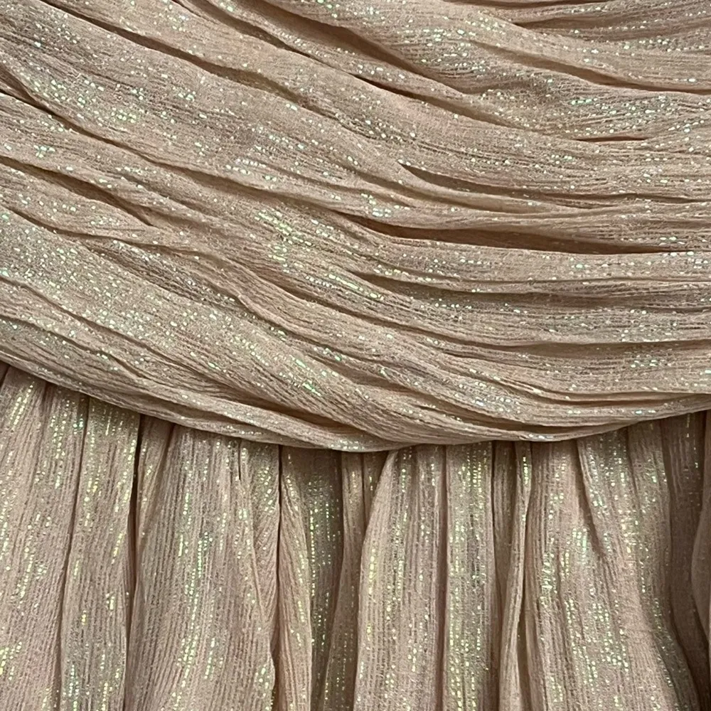 Anthropologie BHLDN Jade Metallic One-Shoulder Asymmetrical-Waist Gown Baby Pink - Image 8