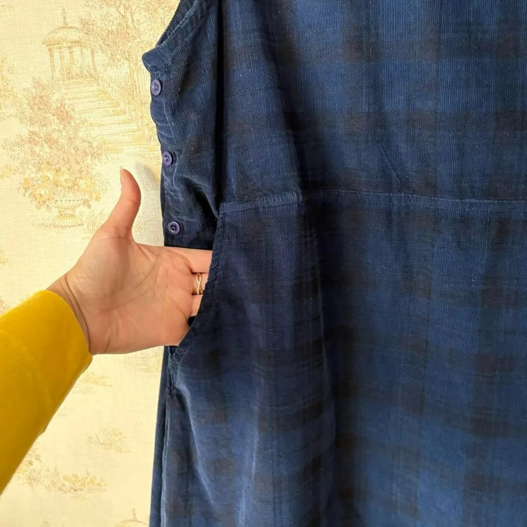 Vermont Country Store blue black plaid cottagecore corduroy jumper dress M NWT Size M - Image 5