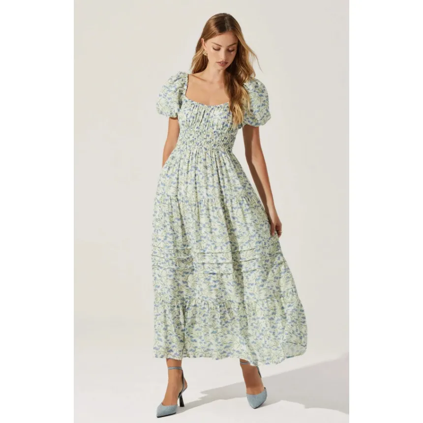 ASTR The Label Florentina Floral Tiered Maxi Dress in Blue Pink Floral Size M - Image 9