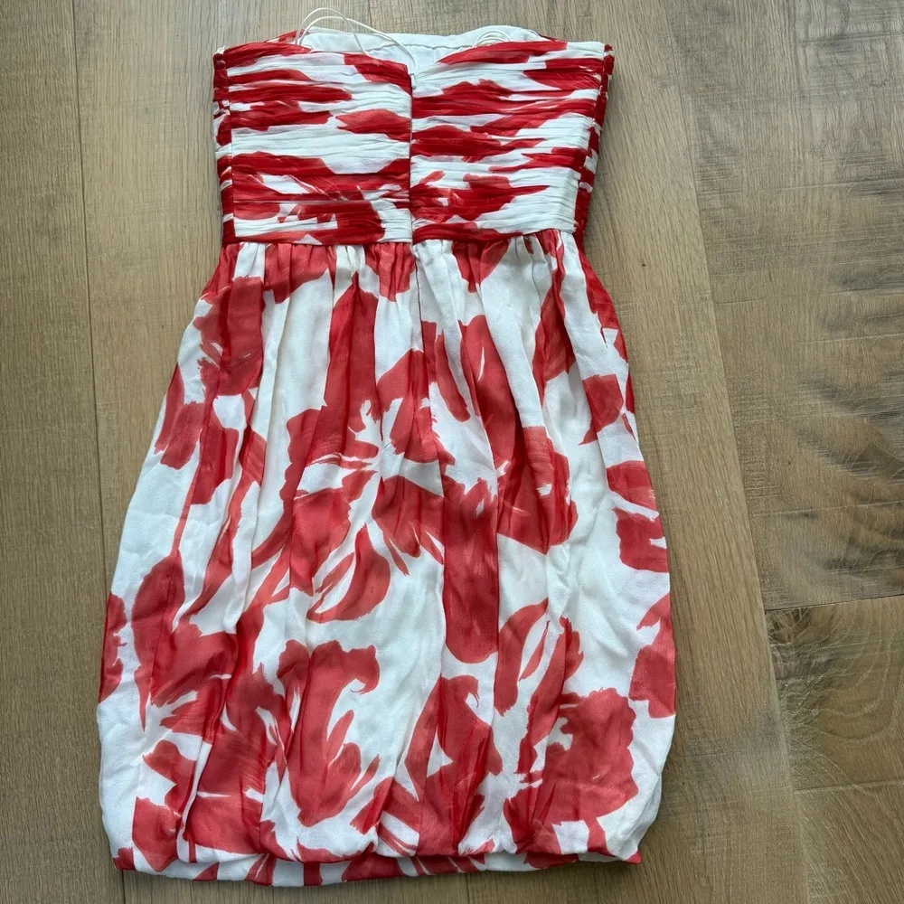 100% Silk Red & White Floral Mini Dress - Image 4