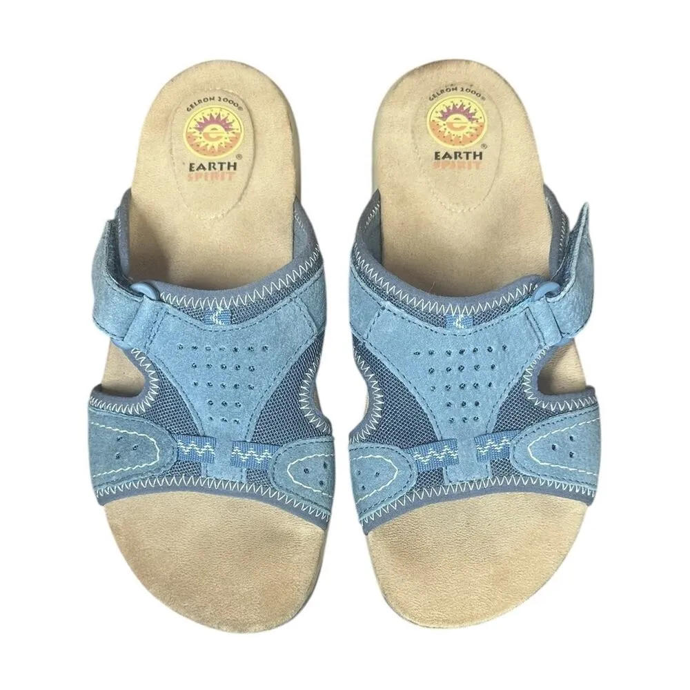 Earth Origins Blue Suede Adjustable Slide Sandals Womens Comfort Shoes Size 7.5 - Image 5