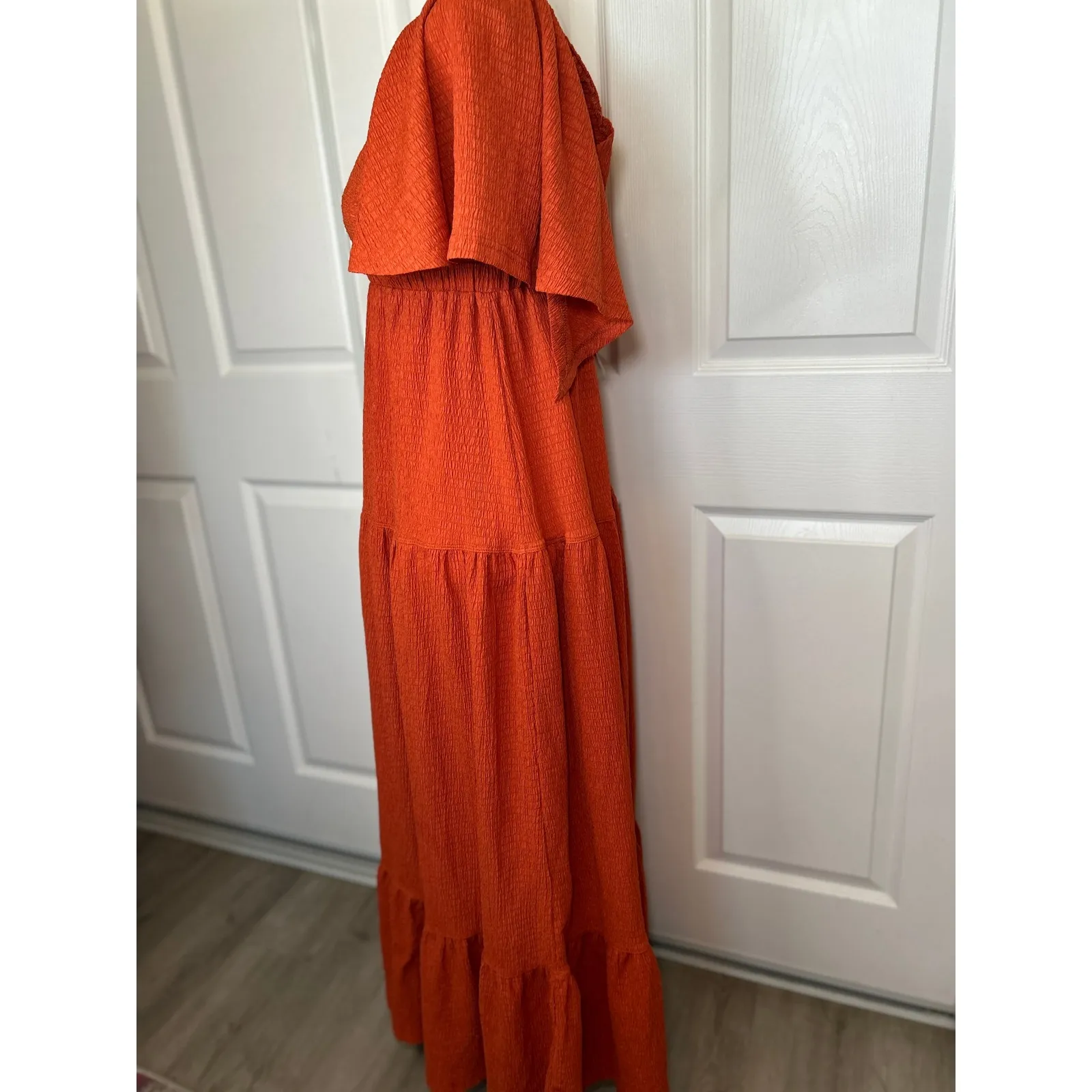 NWT Kikibell Orange Maxi Dress V Neck Flutter Sleeve, Tiered, Flowy, Boho Small‎ - Image 3