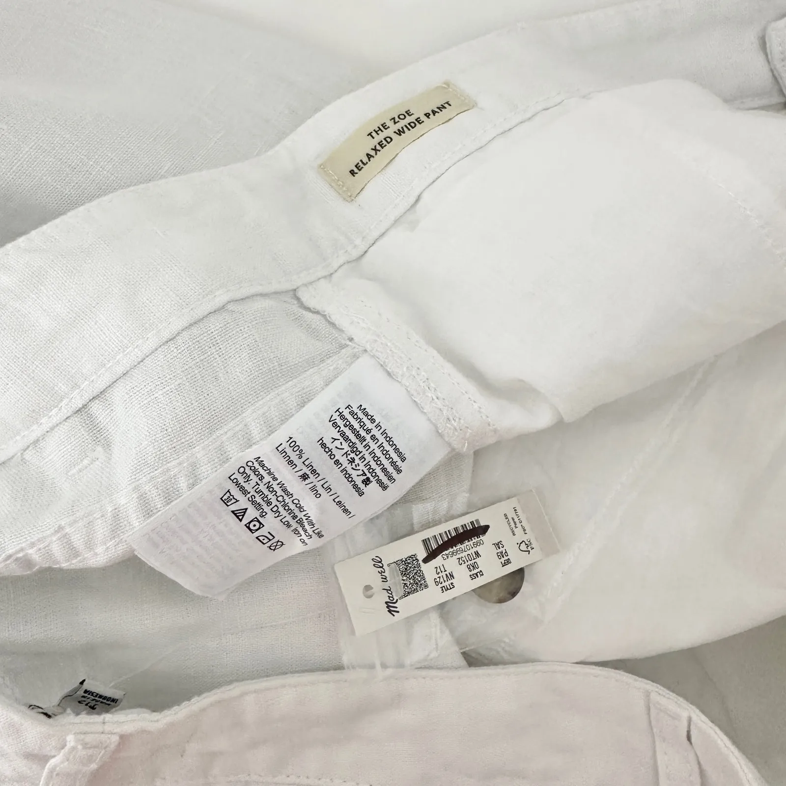 Madewell The Tall Zoe Relaxed Wide Pant in 100% Linen Salt White US 12T NWT - Image 12