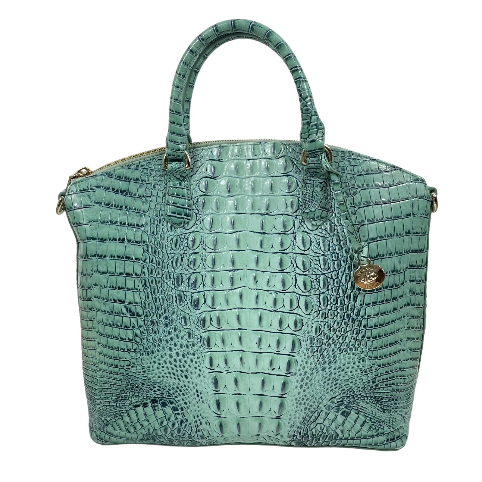 Brahmin Large Duxbury Satchel Bag Biscay Melbourne Blue Green Leather Croc - Image 4