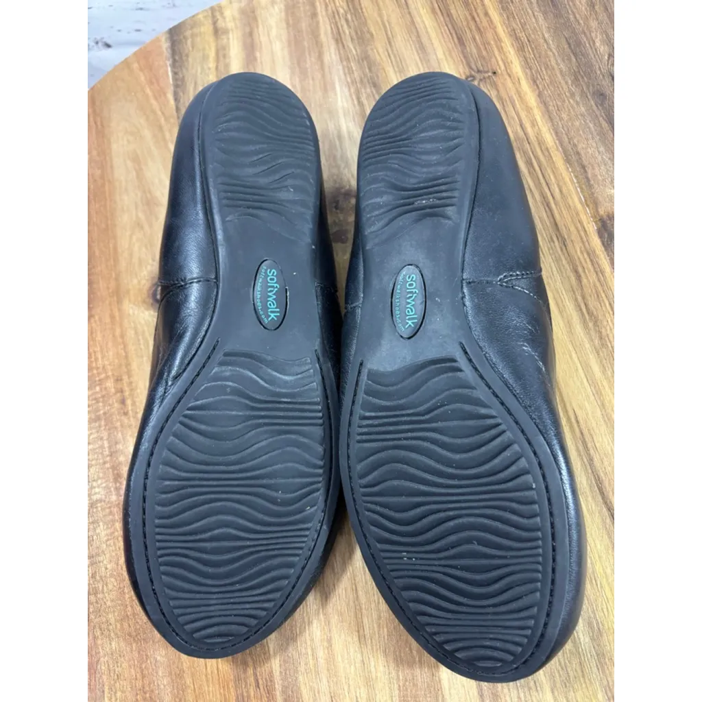 Women's Softwalk Black Leather Comfort Flats Size 6W - Image 3